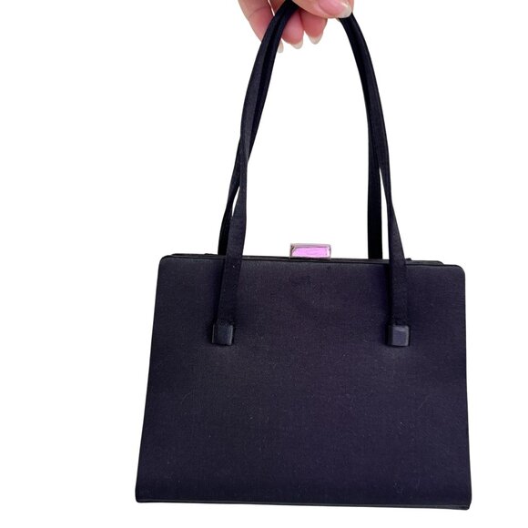 Saks Fifth Avenue Handbags - Vintage Saks Fifth Avenue Women’s Black Satin Structured Frame Handbag Purse‎